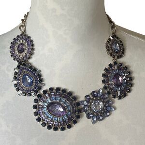 Chicos Purple & Blue Crystal Rhinestone Statement Bib Necklace - Vintage Style